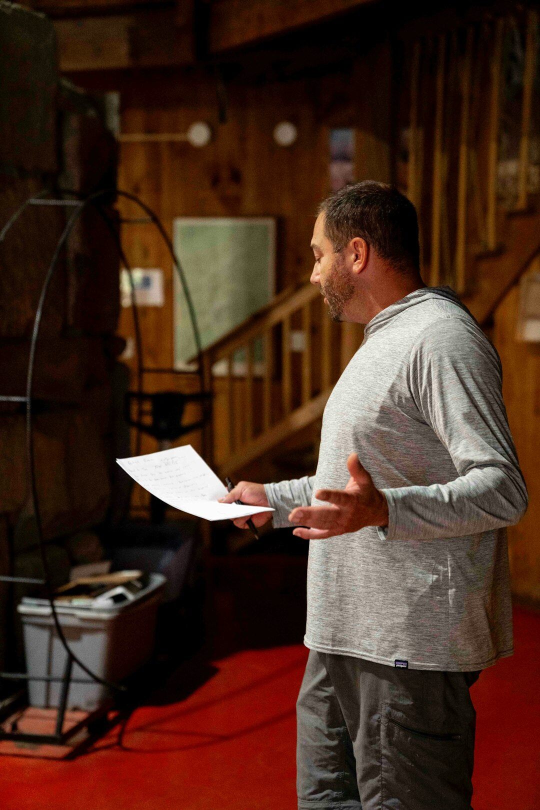 actor reading script alone